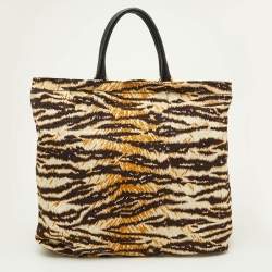 D&G Beige/Brown Zebra Print Canvas Kori Shopper Tote