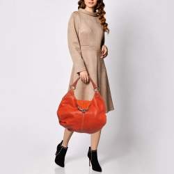 Pre Owned D&G Orange Leather Kiss Lock Flap Hobo