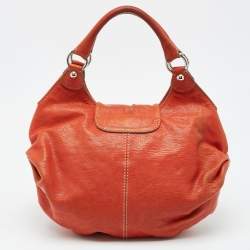 Pre Owned D&G Orange Leather Kiss Lock Flap Hobo