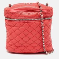 D&G Red Leather Lily Glam Chain Crossbody Bag