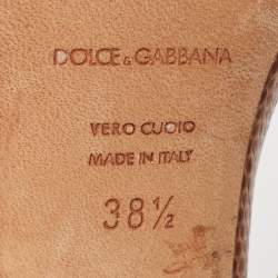 Dolce & Gabbana Brown Lizard Embossed Ankle Strap Sandals Size 38.5