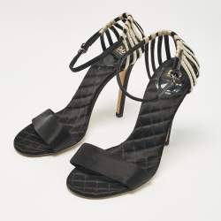 D&G Black/Beige Satin Crystal Embellished Ankle Strap Sandals Size 38