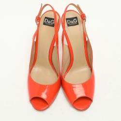 D&G Orange Patent Leather Peep Toe Slingback Sandals Size 38