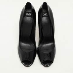 D&G Black Patent Leather Peep Toe Pumps Size 39