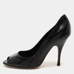 D&G Black Patent Leather Peep Toe Pumps Size 39