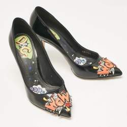 D&G Black Patent Leather Wow Patch Pumps Size 39