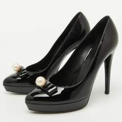 Pre Owned D&G Black Patent Leather Pointed Toe Platform Pumps Size 38