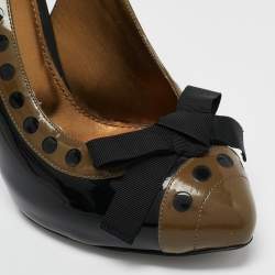 D&G Grey/Black Patent Leather Bow Slingback Pumps Size 40