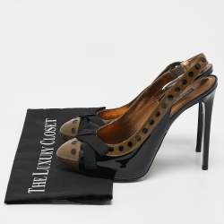 D&G Grey/Black Patent Leather Bow Slingback Pumps Size 40