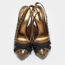 D&G Grey/Black Patent Leather Bow Slingback Pumps Size 40
