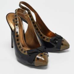 D&G Grey/Black Patent Leather Bow Slingback Pumps Size 40