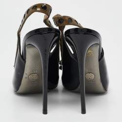 D&G Grey/Black Patent Leather Bow Slingback Pumps Size 40