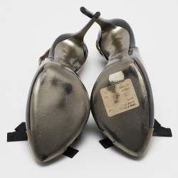 D&G Grey/Black Patent Leather Bow Slingback Pumps Size 40