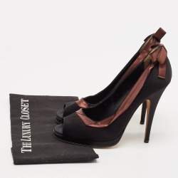 D&G Black/Brown Satin Peep Toe Pumps Size 40