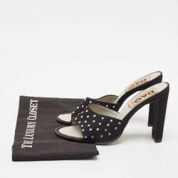 D&G Black Satin Crystal Embellished Slide Sandals Size 37