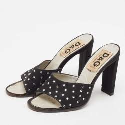 D&G Black Satin Crystal Embellished Slide Sandals Size 37