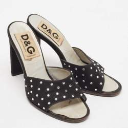 D&G Black Satin Crystal Embellished Slide Sandals Size 37