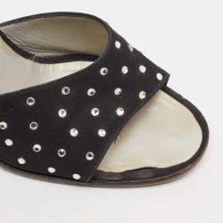 D&G Black Satin Crystal Embellished Slide Sandals Size 37