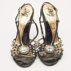 D&G Black Patent Leather Studded Slingback Sandals Size 40