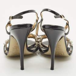 D&G Black Patent Leather Studded Slingback Sandals Size 40