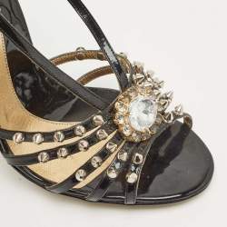 D&G Black Patent Leather Studded Slingback Sandals Size 40