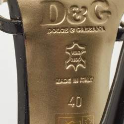 D&G Black Patent Leather Studded Slingback Sandals Size 40