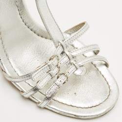 D&G Silver Leather Ankle Strap Sandals Size 37.5