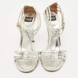 D&G Silver Leather Ankle Strap Sandals Size 37.5