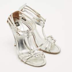 D&G Silver Leather Ankle Strap Sandals Size 37.5