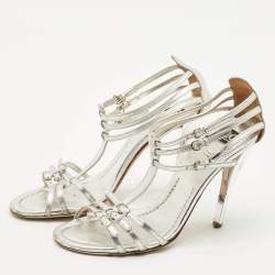 D&G Silver Leather Ankle Strap Sandals Size 37.5