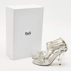 D&G Silver Leather Ankle Strap Sandals Size 37.5