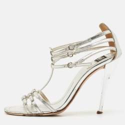D&G Silver Leather Ankle Strap Sandals Size 37.5