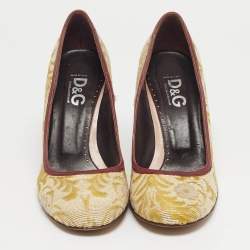 Pre Owned D&G Multicolor Brocade Fabric Round Toe Pumps Size 37.5