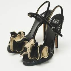 Pre Owned D&G Black Suede Butterfly Embellish Ankle Strap Sandals Size 36.5