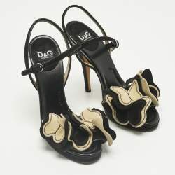 Pre Owned D&G Black Suede Butterfly Embellish Ankle Strap Sandals Size 36.5