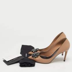 Pre Owned Dolce & Gabbana Bellucci Size 40 Beige Lizard Embossed Leather Pumps