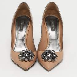 Pre Owned Dolce & Gabbana Bellucci Size 40 Beige Lizard Embossed Leather Pumps