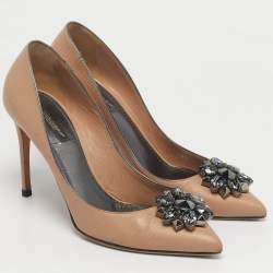 Pre Owned Dolce & Gabbana Bellucci Size 40 Beige Lizard Embossed Leather Pumps