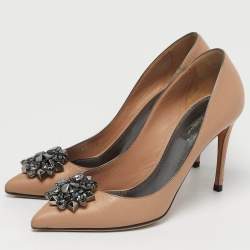 Pre Owned Dolce & Gabbana Bellucci Size 40 Beige Lizard Embossed Leather Pumps