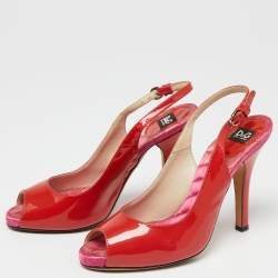 Pre Owned D&G Red Patent leather Peep Toe Slingback Pumps Size 37.5