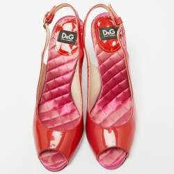 Pre Owned D&G Red Patent leather Peep Toe Slingback Pumps Size 37.5