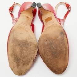 Pre Owned D&G Red Patent leather Peep Toe Slingback Pumps Size 37.5