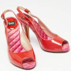 Pre Owned D&G Red Patent leather Peep Toe Slingback Pumps Size 37.5