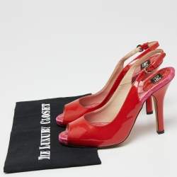 Pre Owned D&G Red Patent leather Peep Toe Slingback Pumps Size 37.5