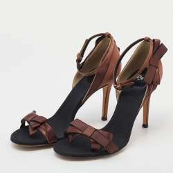 D&G Brown/Black Satin Bow Embellished Ankle Strap Sandals Size 39