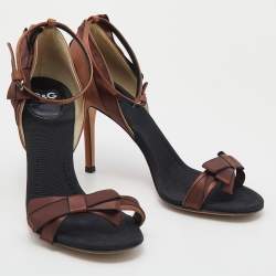 D&G Brown/Black Satin Bow Embellished Ankle Strap Sandals Size 39