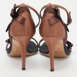 D&G Brown/Black Satin Bow Embellished Ankle Strap Sandals Size 39