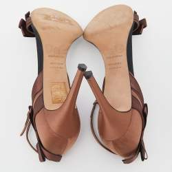 D&G Brown/Black Satin Bow Embellished Ankle Strap Sandals Size 39