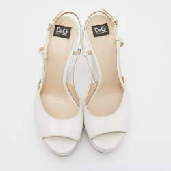 Pre Owned D&G White Leather Peep Toe Wedge Slingback Sandals Size 36
