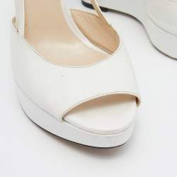 Pre Owned D&G White Leather Peep Toe Wedge Slingback Sandals Size 36